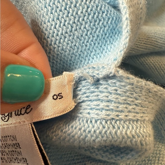 Caroline Grace Cotton Cashmere Baby Blue Asymmetrical Poncho Sweater Layer OS - Picture 9 of 13